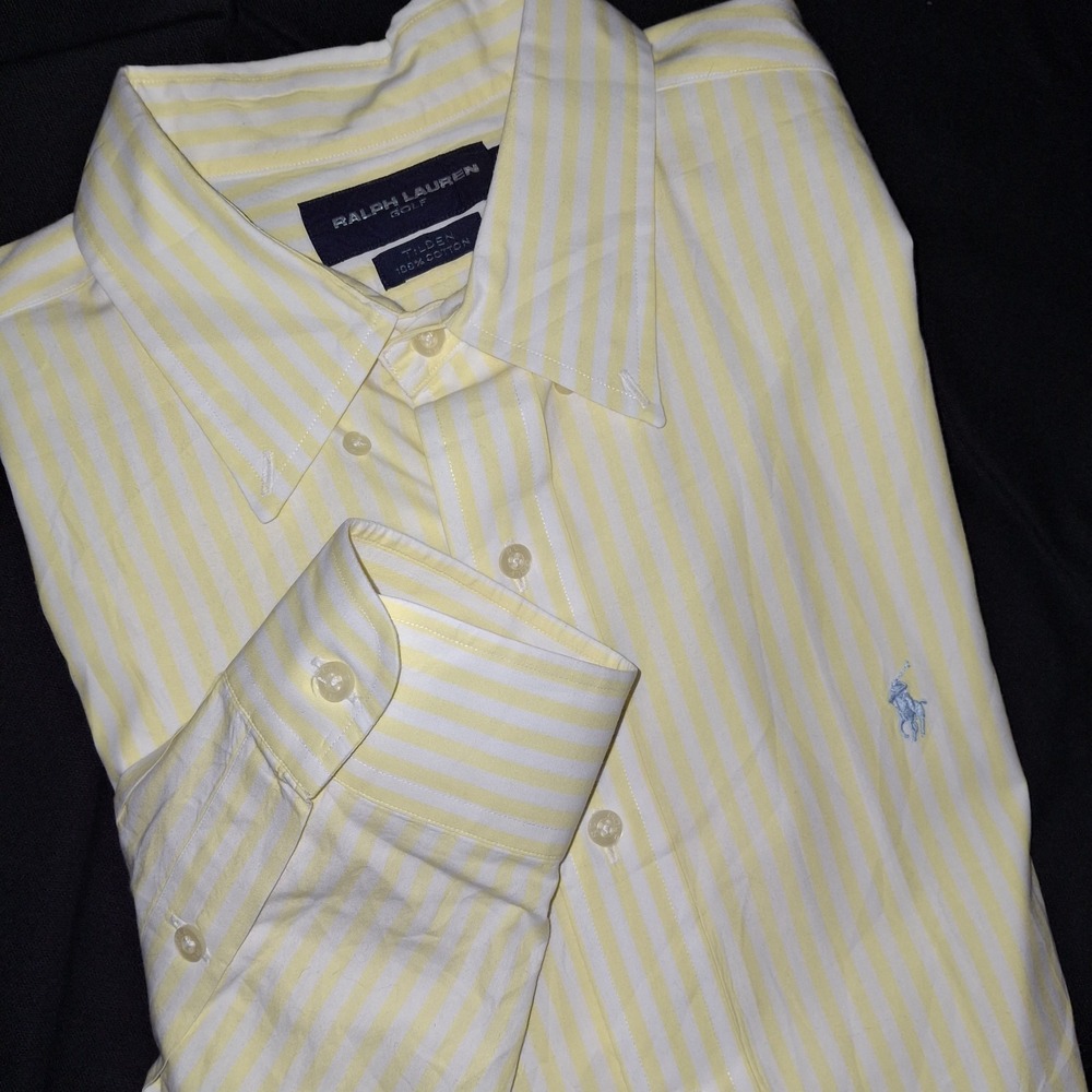 Ralph Lauren Golf Tilden Striped Yellow White Cotton Shirt Size XL